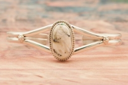 Genuine White Buffalo Turquoise Sterling Silver Bracelet